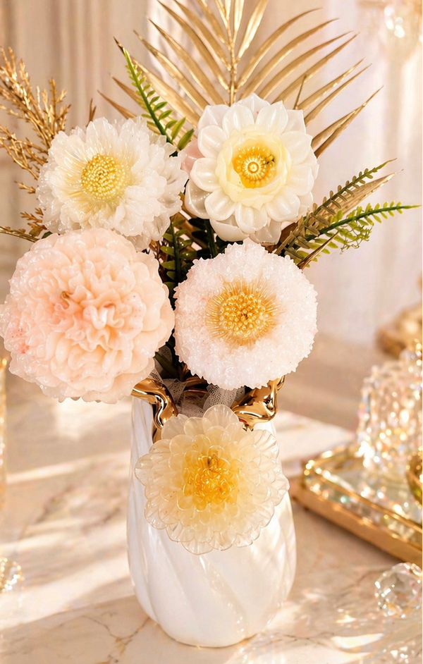 ✨🌸 Vase en résine fait main avec fleurs décoratives