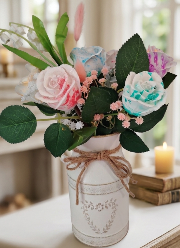 Vase et 8 roses  en  aqua-résine