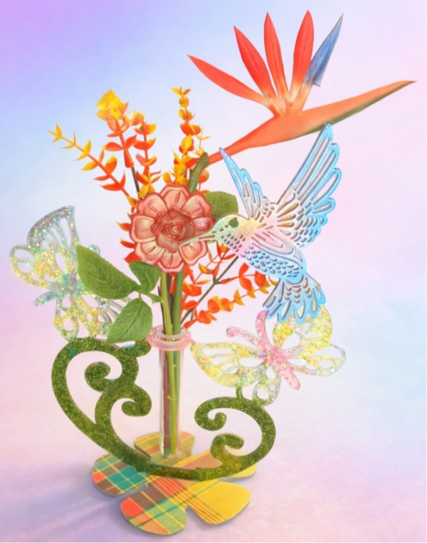 🦋 Composition Florale Artistique avec Colibri et Papillons
