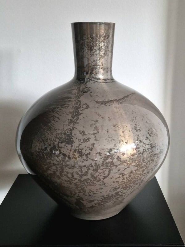 grijze/beige vaas  met glazuurafwering