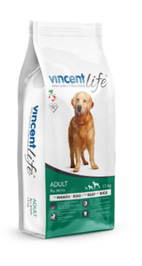 Vincent Life Adult con manzo e riso 15 kg