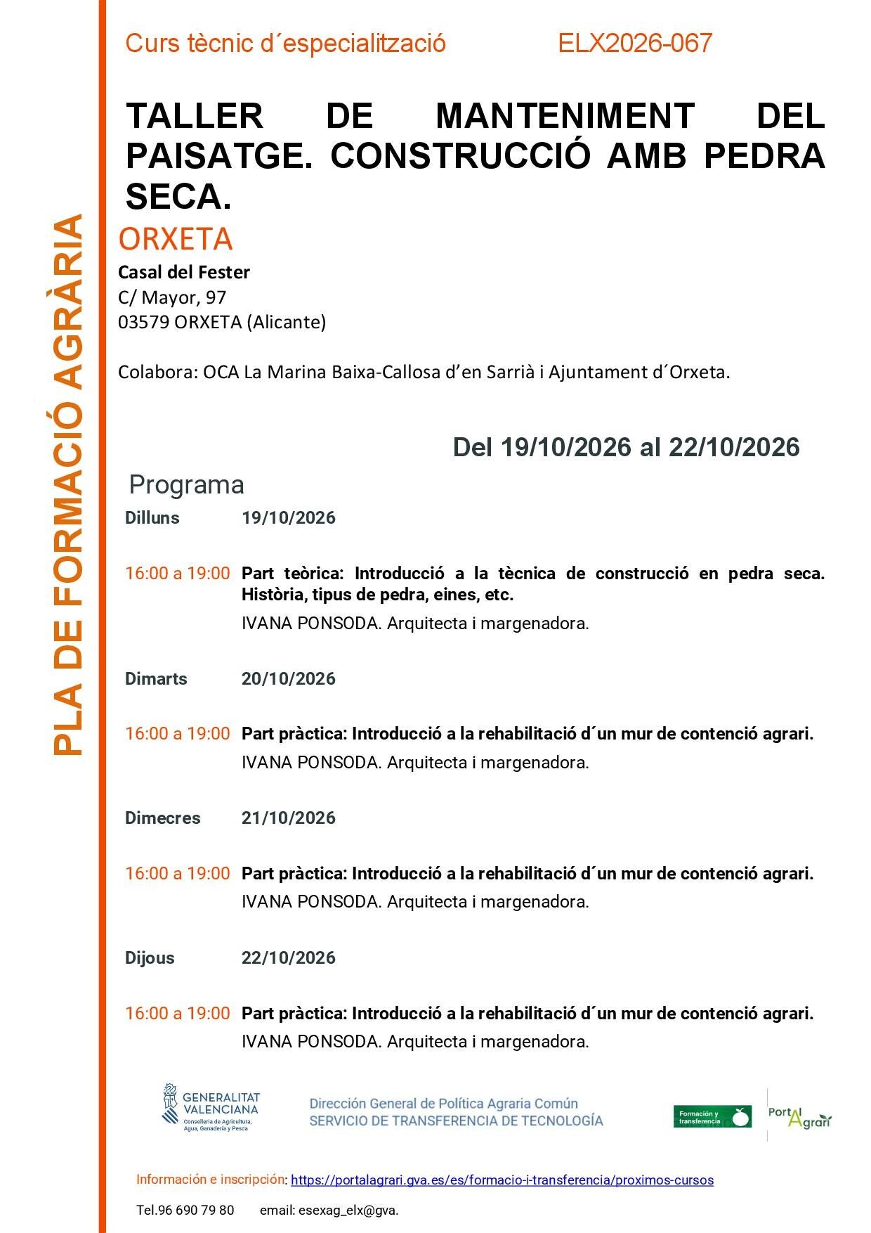 Cartell del taller de pedra en sec a Monòver