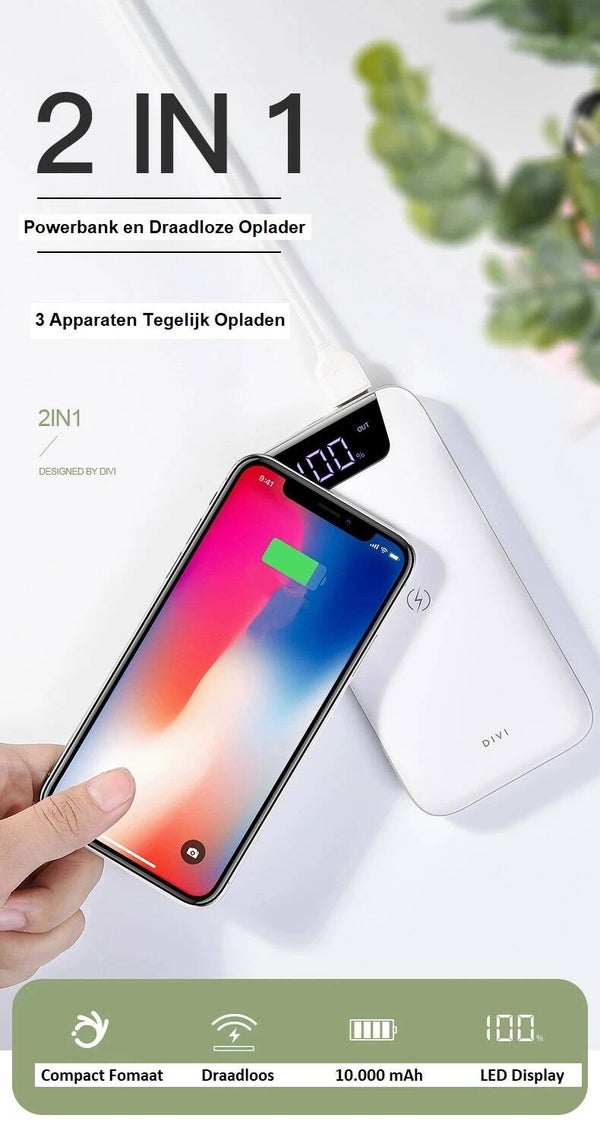 Draadloze Powerbank 10.000 mAh