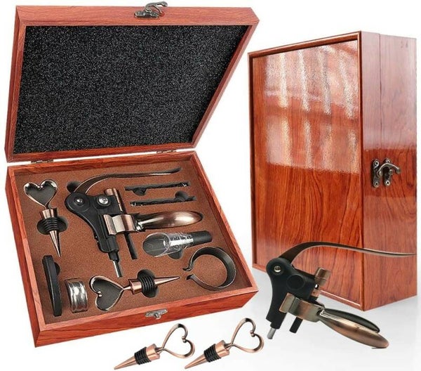 Luxe Kurkentrekker Set en Wijn Accessoires 9 in 1 - Pianolak Geschenkdoos