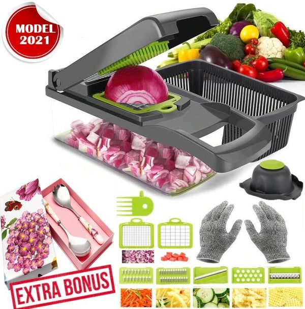 15-Delige Groentesnijder met Luxe Slabestek en Snijwerende Handschoenenensnijder - Groentehakker - Mandoline - Kitchenaid