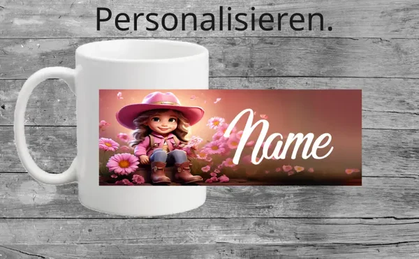 Personalisierbare Kindertasse mit ein Blümenmädchen +Name
