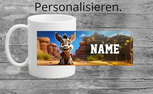Personalisierbare Kindertasse mit einen Esel +Name