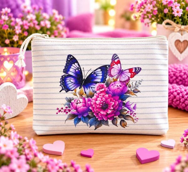 Kulturtasche mit Blumen & Schmetterlingen