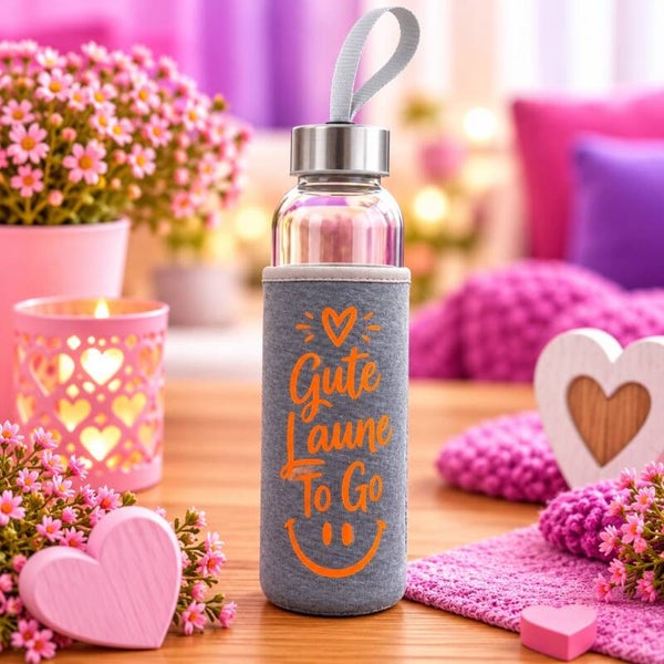 Glas-Trinkflasche „Gute Laune to Go“