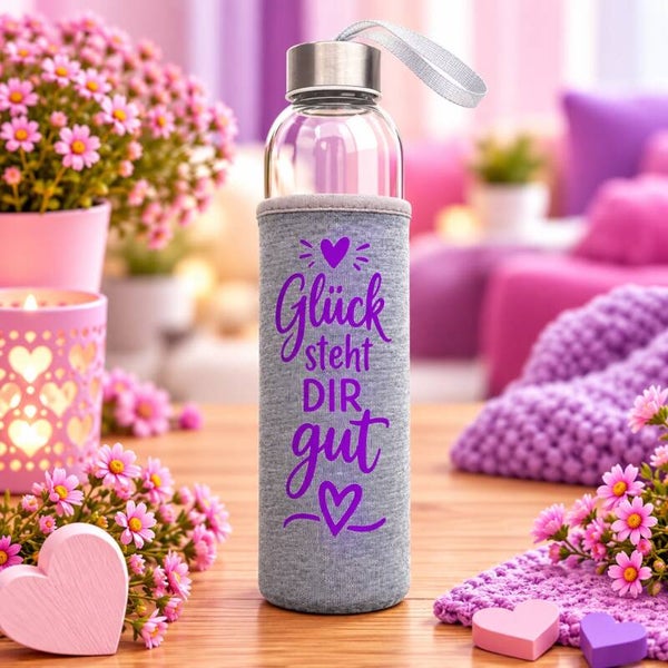 Glas-Trinkflasche „Glück steht dir gut“
