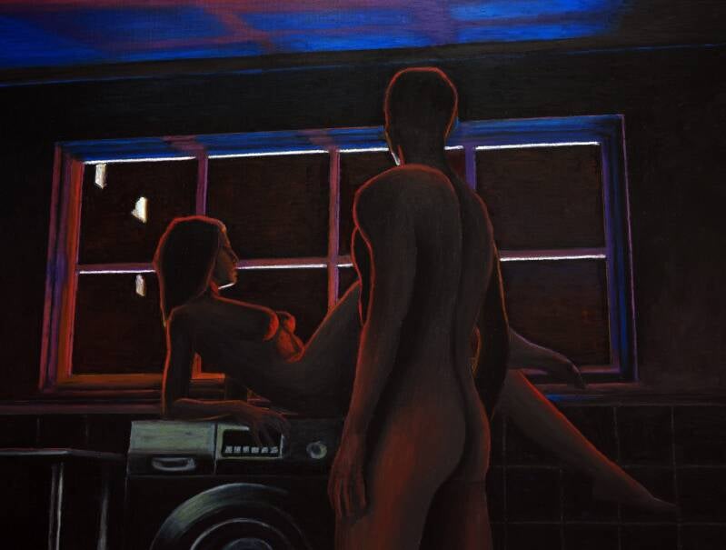 "The Escort" Oil pastel on cardboard. 56 x 42