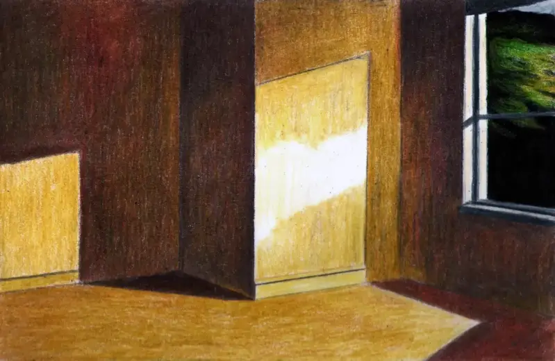 Colored pencils on paper A4. "Sun in an Empty Room", tribute to Edward Hopper.