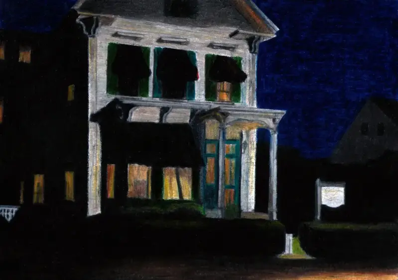 Colored pencils on paper A4. "Rooms for tourists", tribute to Edward Hopper.