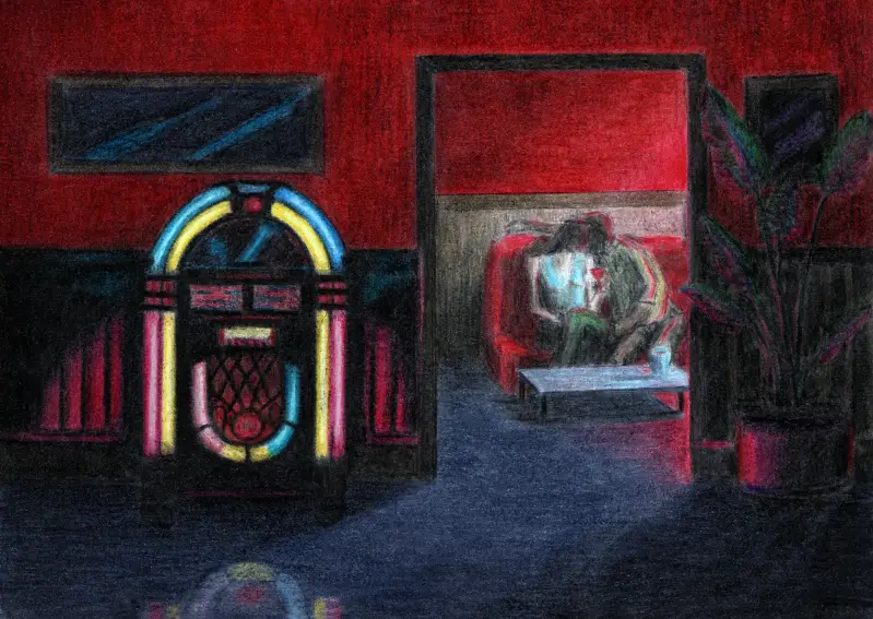"3:00 A.M.". Colored pencils on paper 20x28.