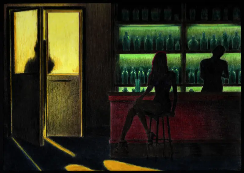 "The wait". Colored pencils on paper 20x28.