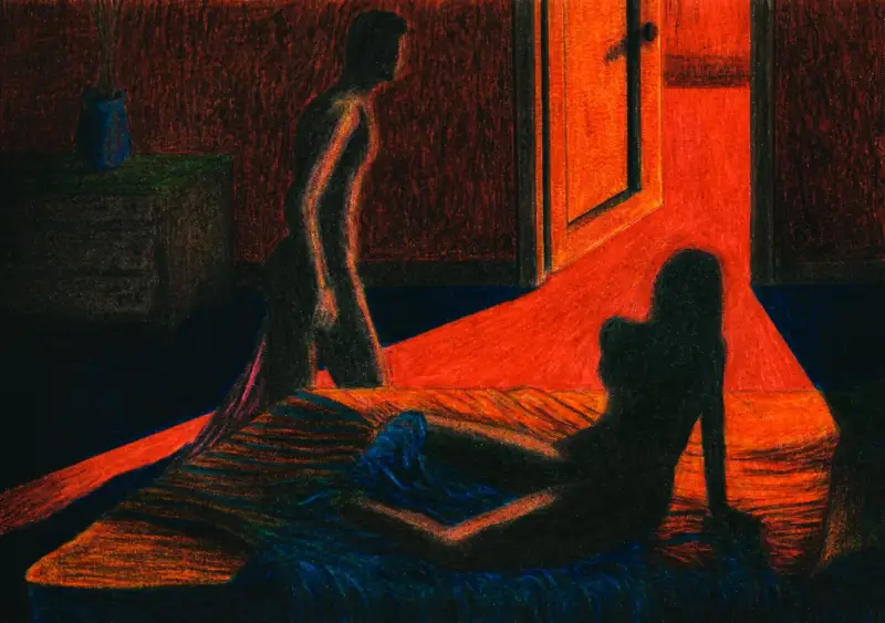 "Sunset mission". (Sold). Colored pencils on paper 20x28.