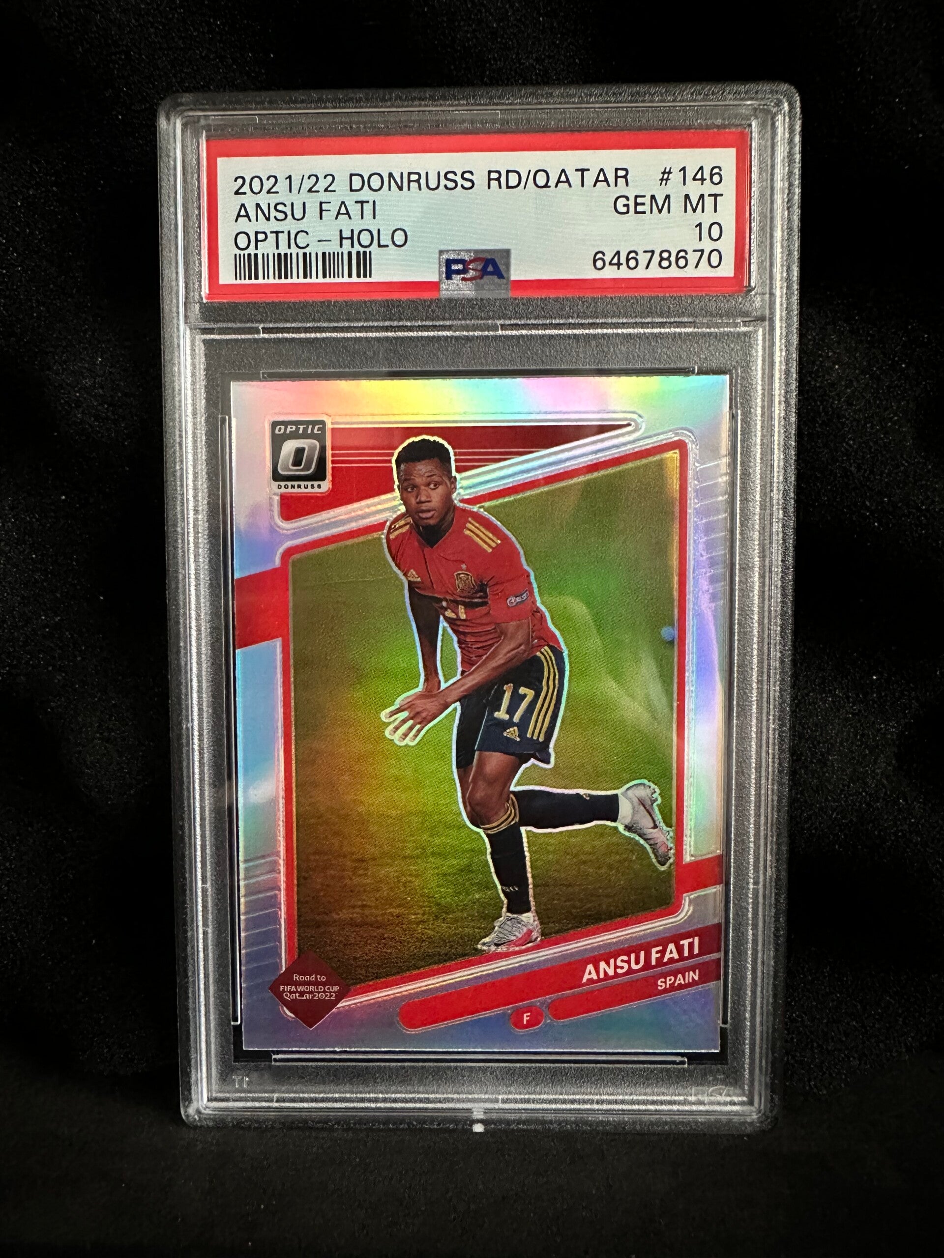 Ansu Fati PSA10 Panini Donruss Optic 2021/22 Road to Qatar Holo Parallel #146