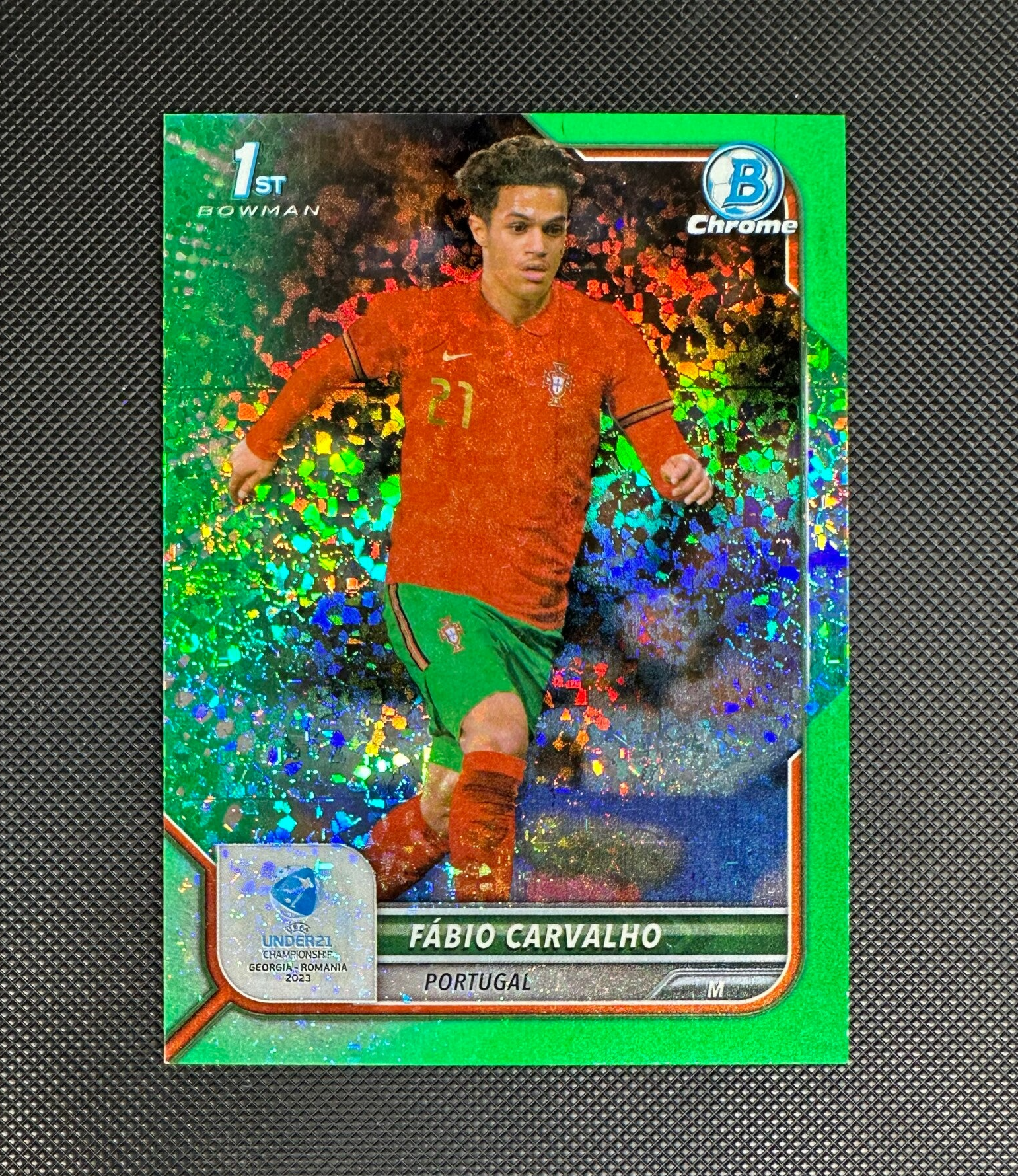 Fabio Carvalho /99 Topps Bowman Chrome 2022 Road to UEFA Under21 EuroChampionship- Green Mini-Diamond #46