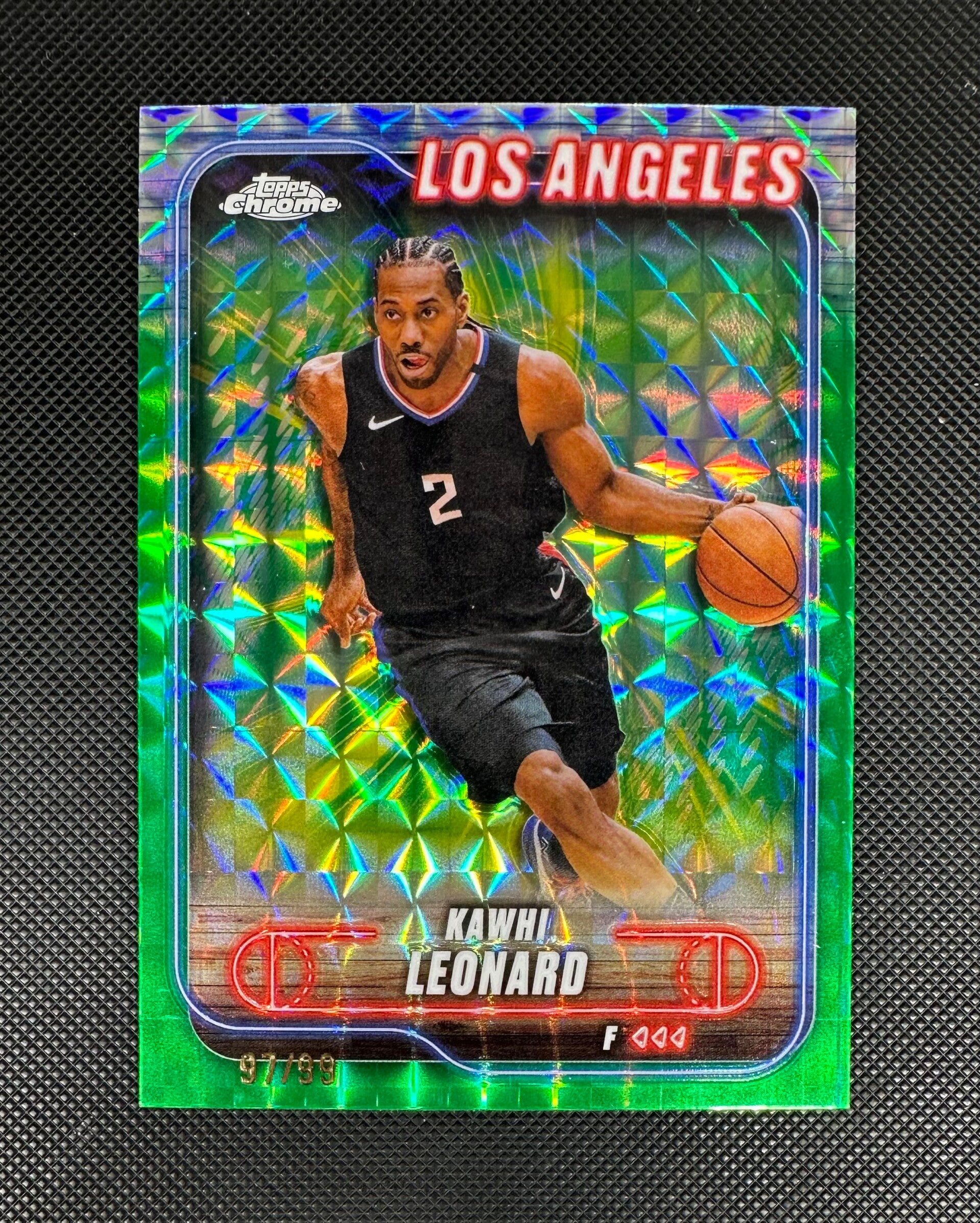 Kawhi Leonard /99 Topps Chrome 2024/25 Green Geometric Refractor #120