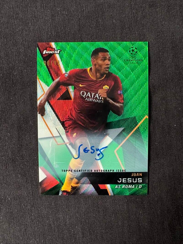 Juan Jesus /99 Auto Topps Finest UEFA CL 2018/19 Green Wave Refractor #79