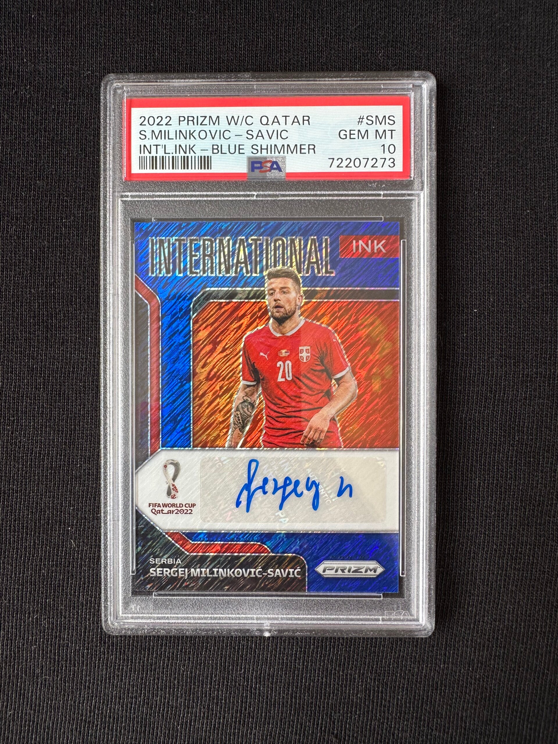 Sergej Milinković Savić PSA10 Auto Panini Prizm Qatar 2022 Internacional Ink - Blue Shimmer # I-SMS