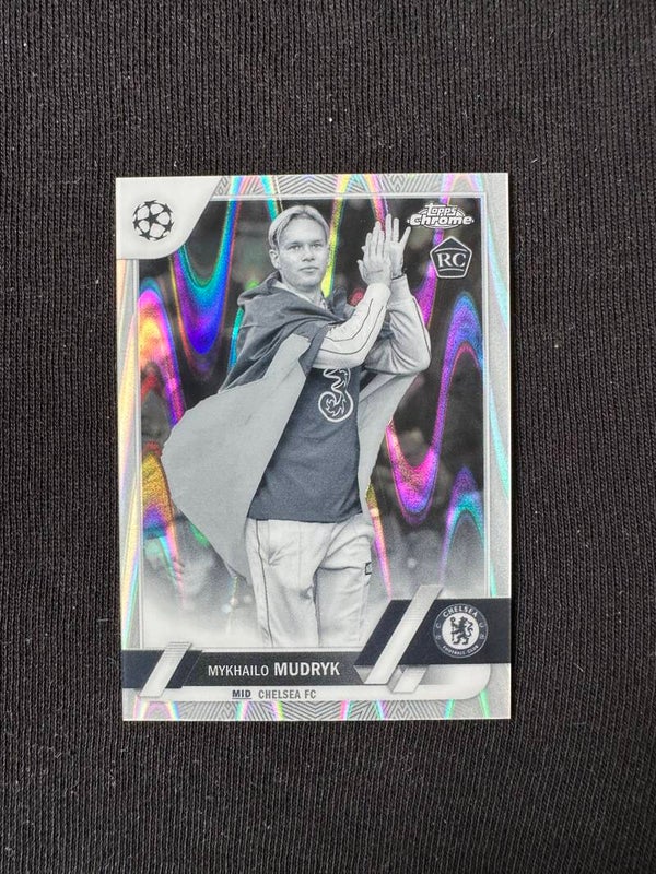 Myhailo Mudryk Rookie Topps Chrome UEFA CC 2022/23 Black & White Ray Wave #52