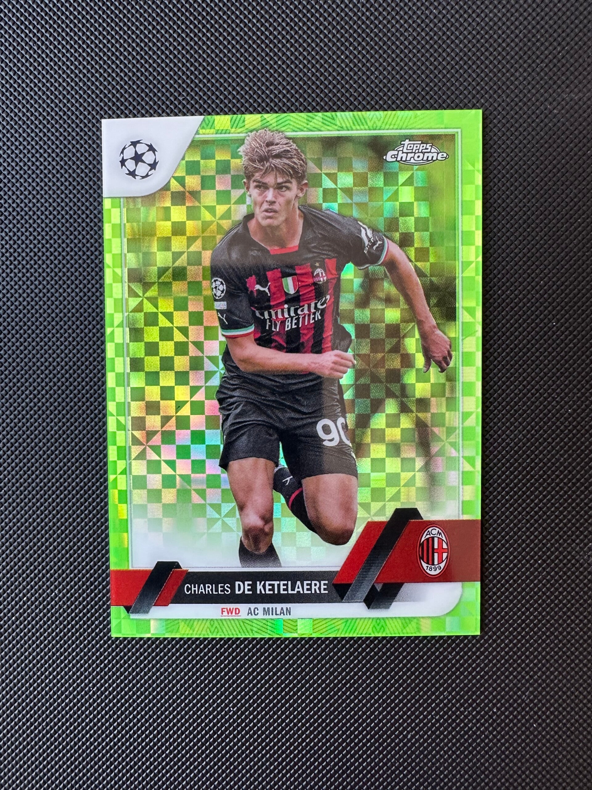 Charles De Ketelaere /399 Topps Chrome 2023 Neon Green X-Fractor Checkerboard  #95 MILAN