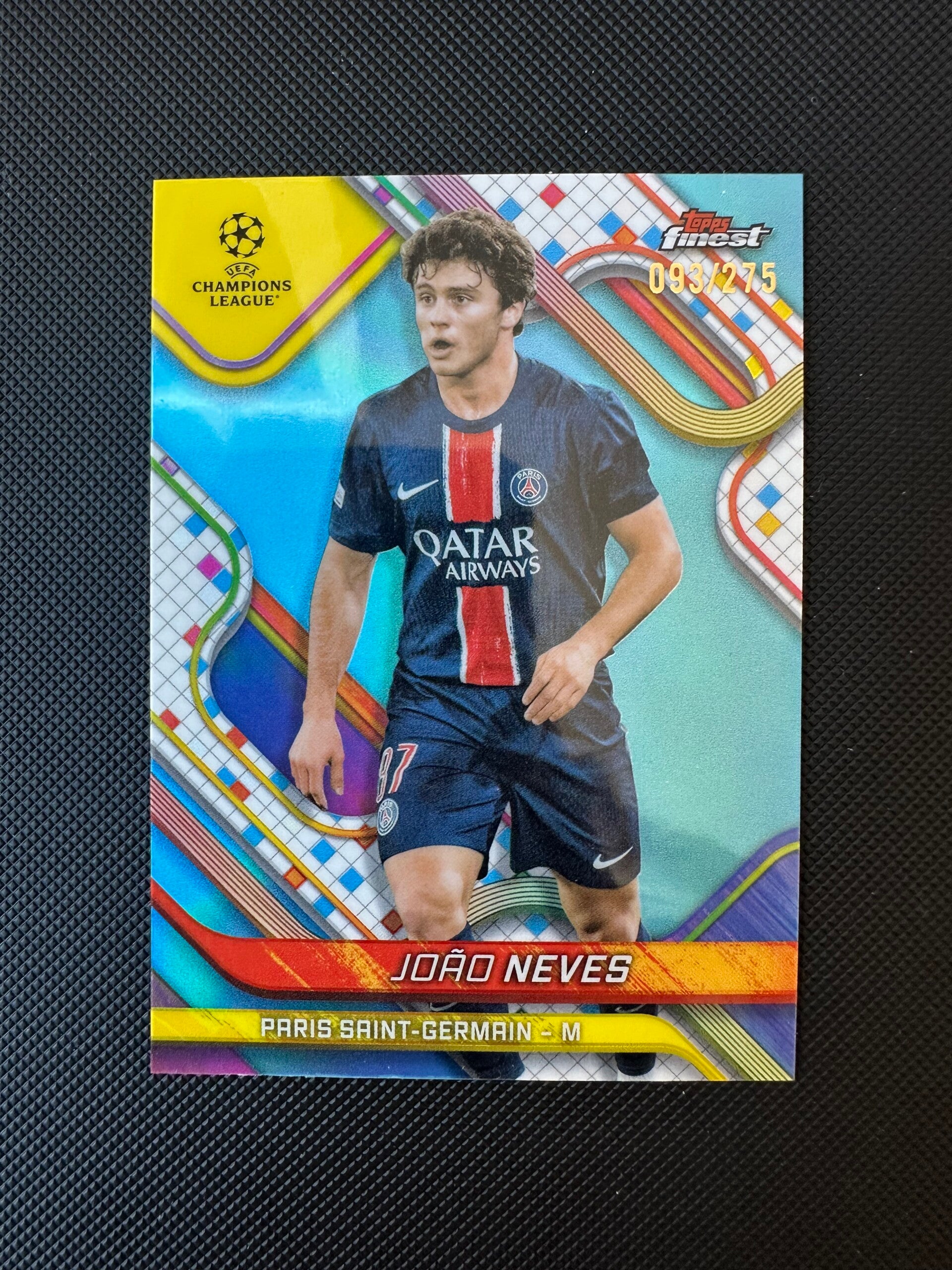 Joao Neves /275 Topps Finest UEFA CL 2024/25 Sky Blue Refractor #135 PSG