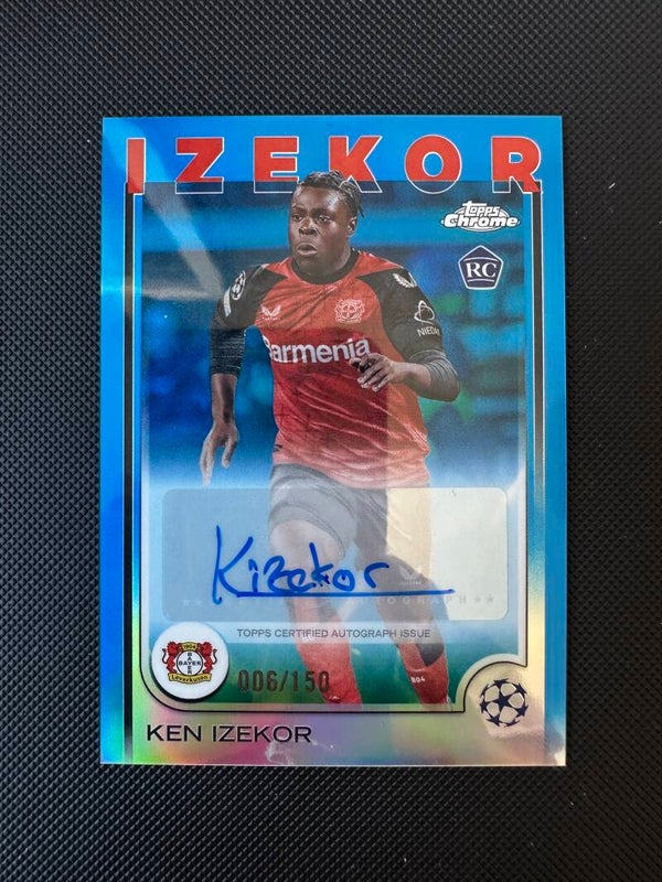 Ken Izekor /150 Auto Rookie Topps Chrome UEFA CC 2024/25 Blue Refractor #CA-KI