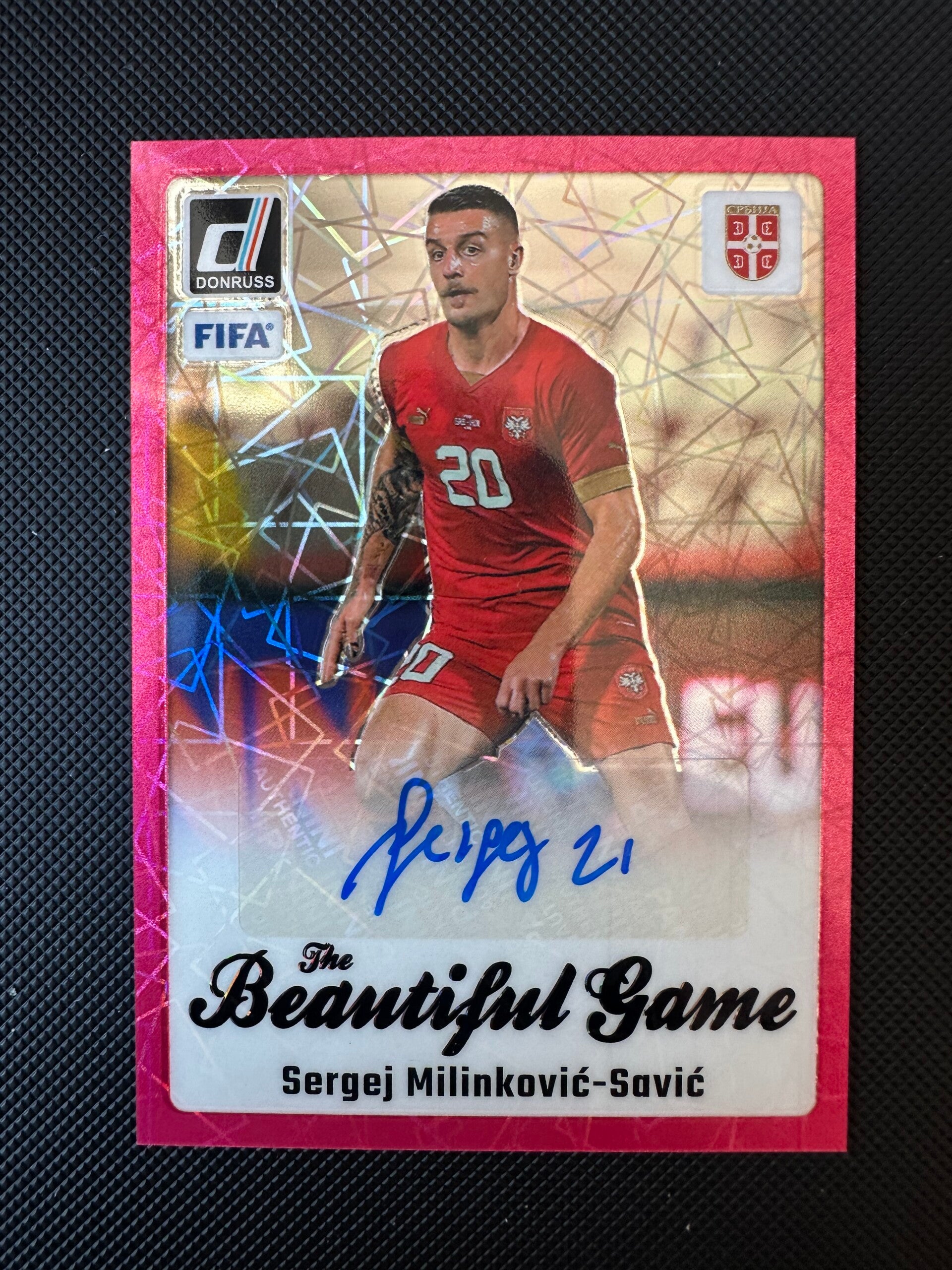 Sergej Milinković Savić Auto Panini Donruss 2023/24 The Beautiful Game-Pink Lazer Prizm #BG-SMS