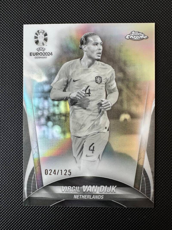 Virgil Van Dijk /125 Topps Chrome 2024 UEFA Euro24 Black and White Refractor #4