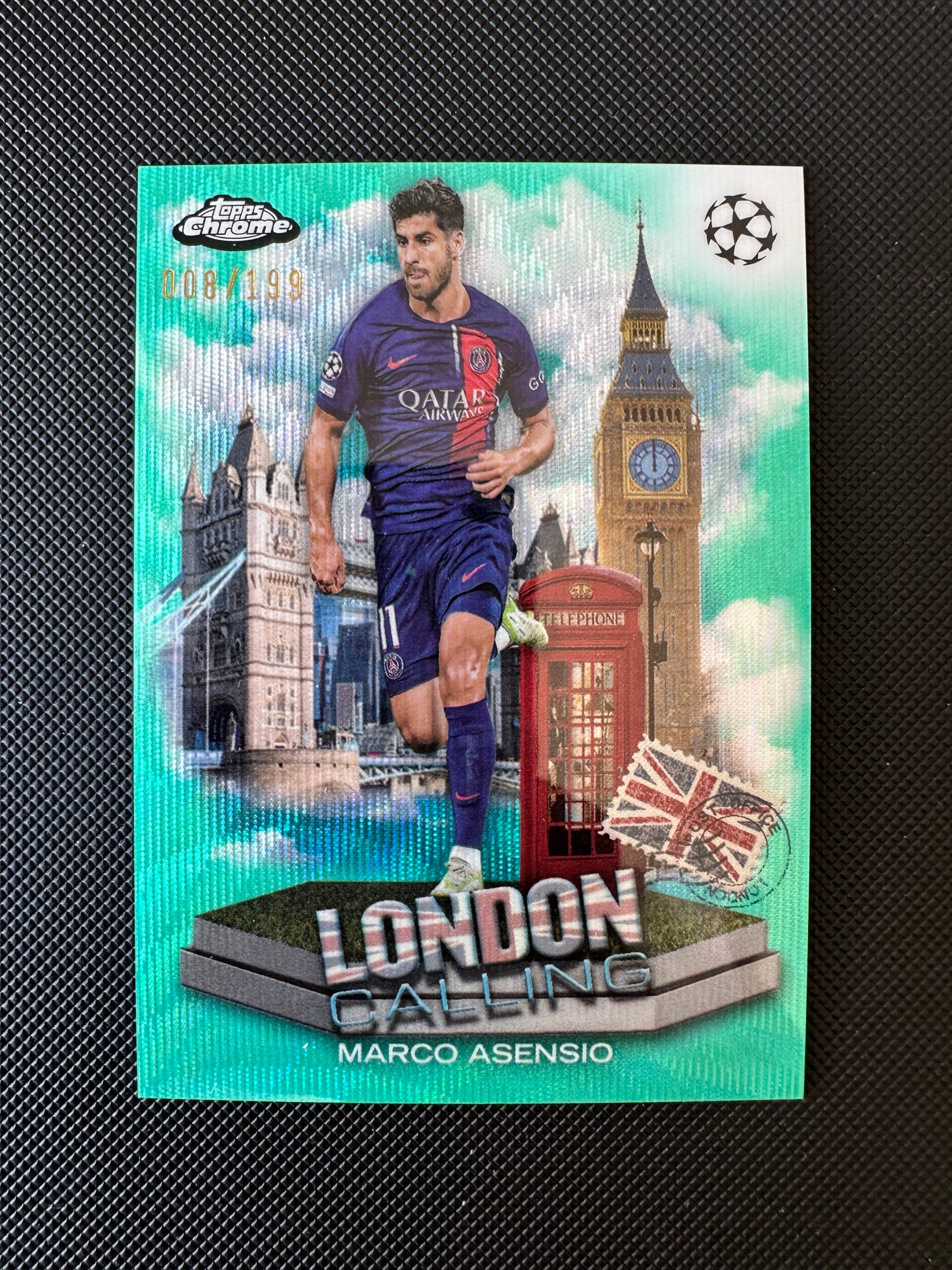 Marco Asensio /199 Topps Chrome 2024 London Calling- Aqua Wave Refractor #LC-13 PSG