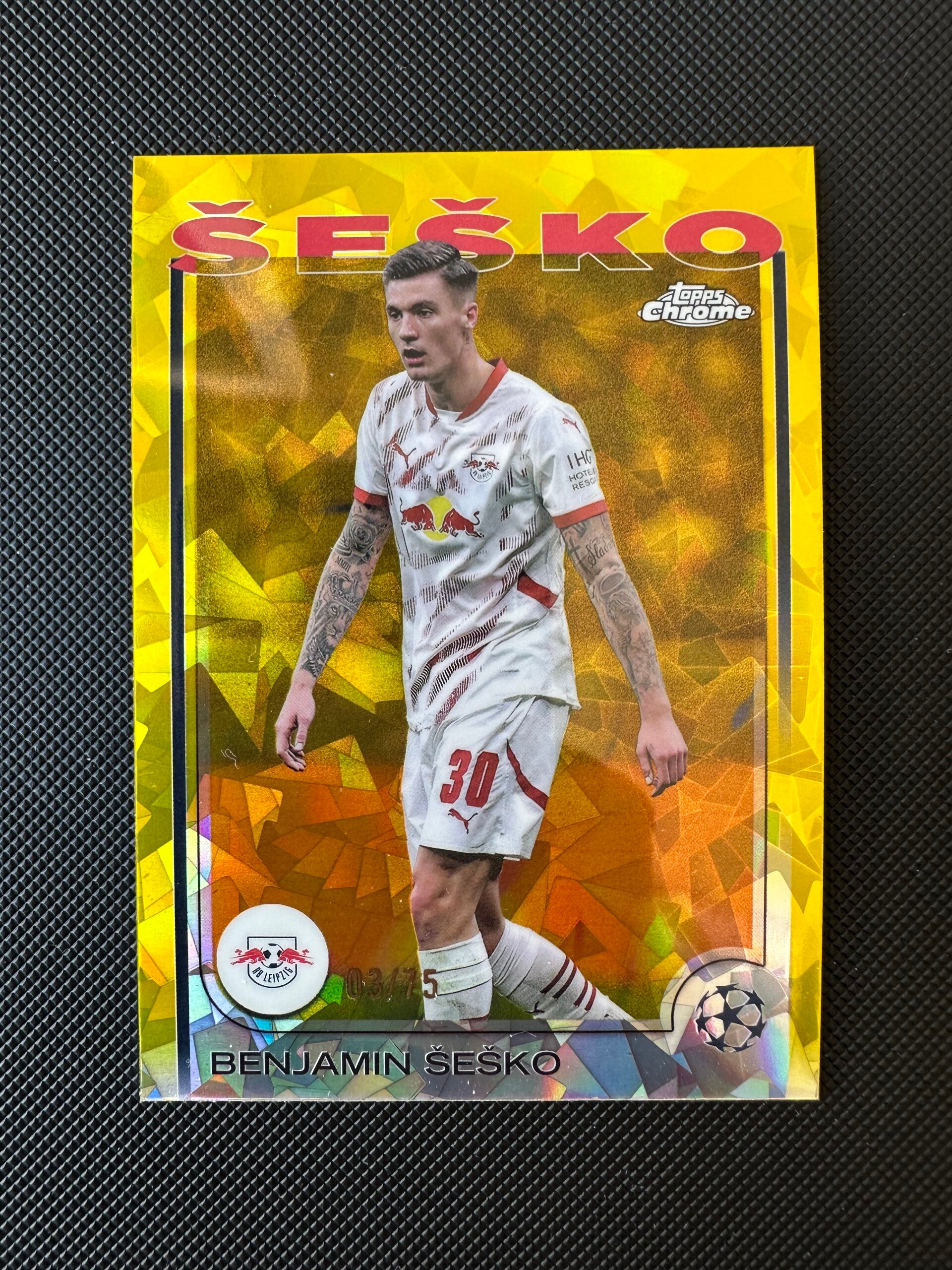 Benjamin Šeško /75 Topps Chrome 2025 Gold Sapphire #95 LEIPZIG