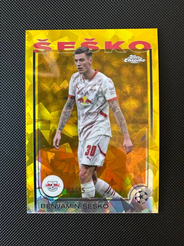 Benjamin Šeško /75 Topps Chrome 2025 Gold Sapphire #95 LEIPZIG
