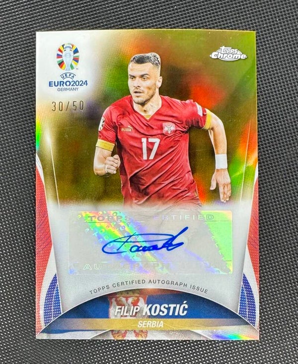 Filip Kostić /50 Auto Topps Chrome UEFA Euro 2024 Chrome Autographs Gold Refractor #CA-FK