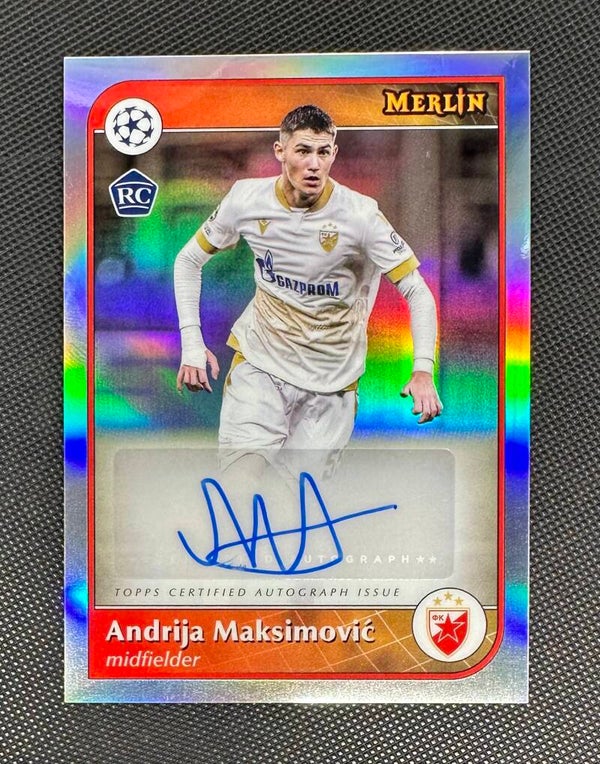 Andrija Maksimović Auto Rookie Topps Merlin UEFA Club Competitions 2024/25 Base Autographs #AU-AM
