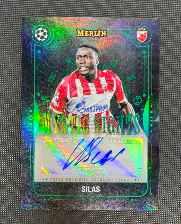 Silas /99 Auto Topps Merlin UEFA Club Competitions 2024/25 Mystic Nights Autograph Green Refractor #MNA-SI