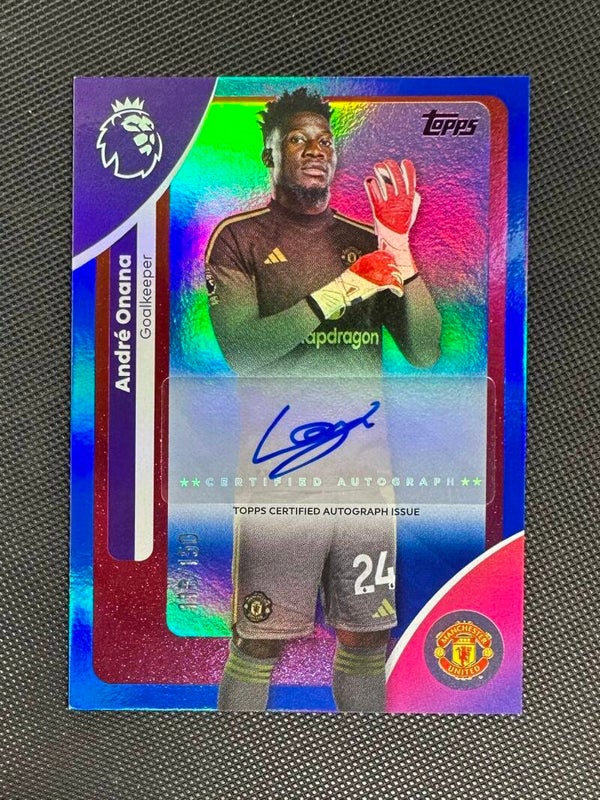 André Onana /150 Auto Topps Premier League 2025/26 Base Auto Variation Blue Refractor #AC-AO