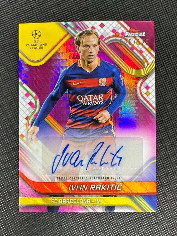 Ivan Rakitić /125 Auto Topps Finest UEFA Club Competitions 2024/25 Base Autographs Pink Prism #BA-IR