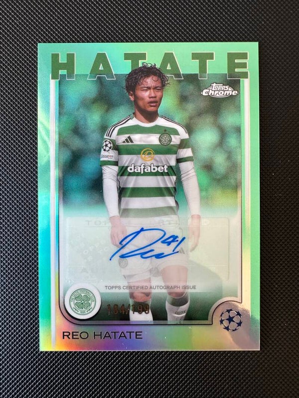 Reo Hatate /199 Auto Topps Chrome UEFA CC 2024/25 Aqua Refractor #CA-HT
