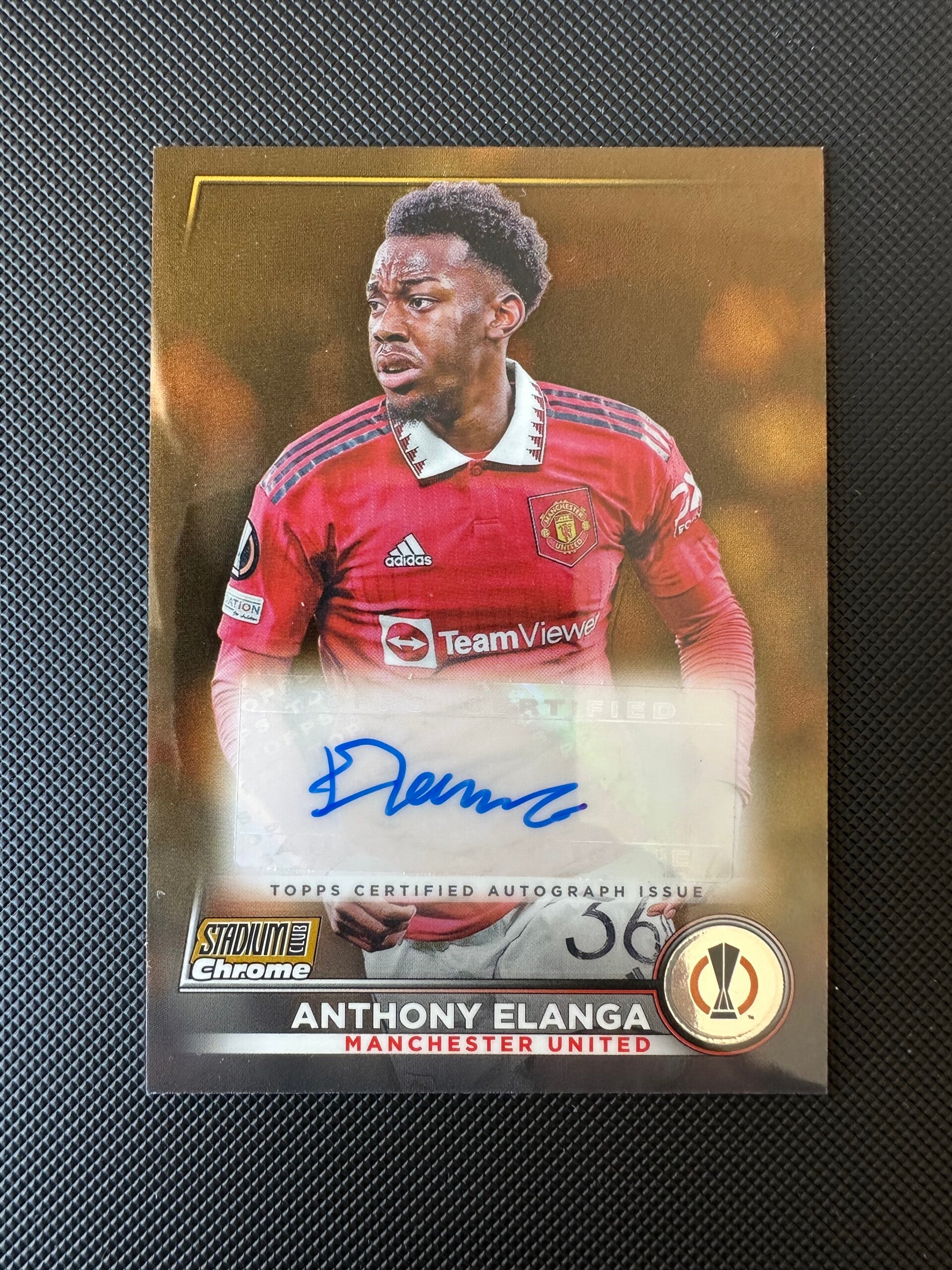 Anthony Elanga /50 Auto Topps Stadium Club Chrome UEFA CL & EL 2022/23 Gold #CA-AE