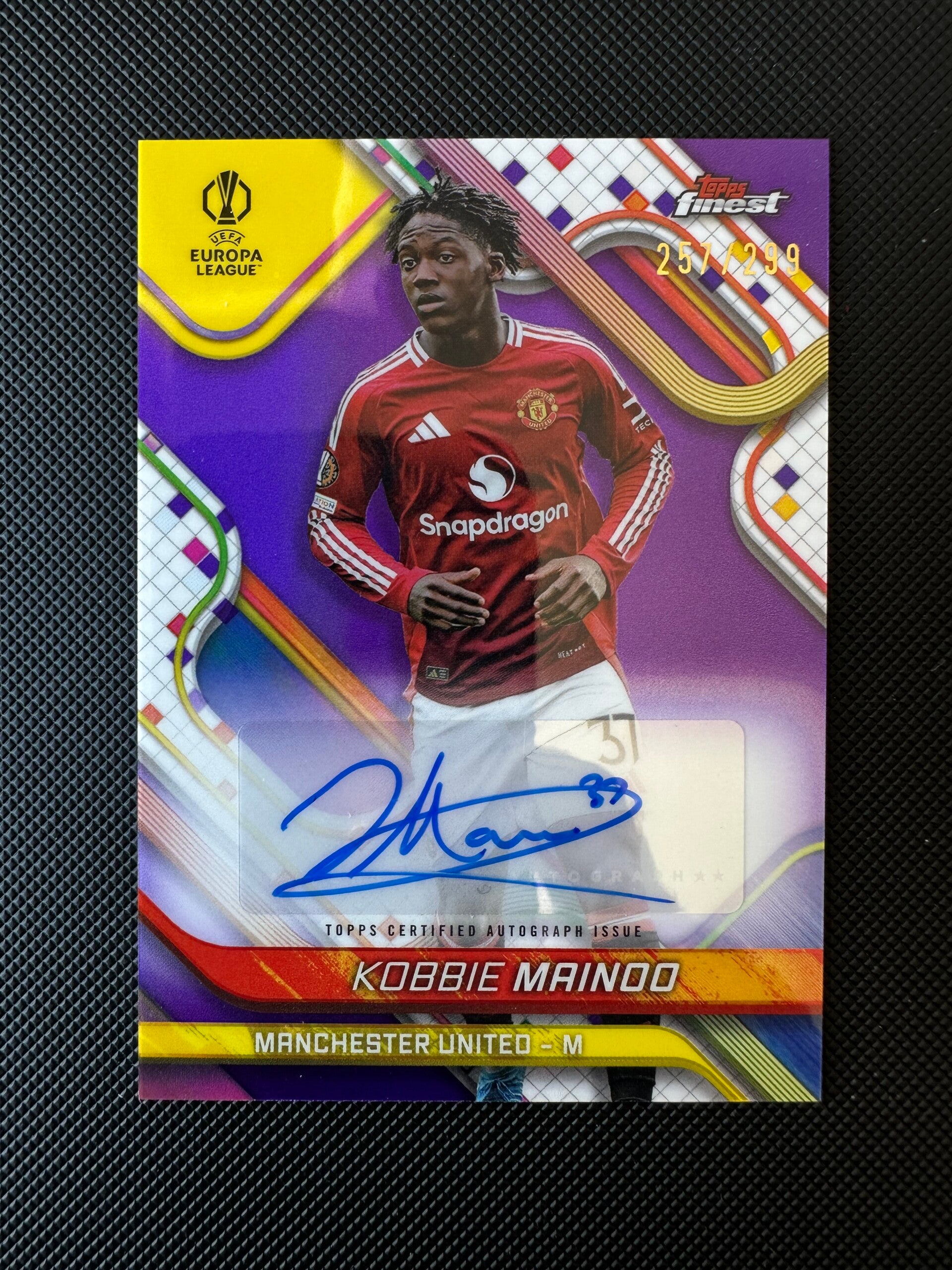 Kobie Mainoo /299 Auto Topps Finest UEFA CC 2024/25 Purple Refractor #BA-KB