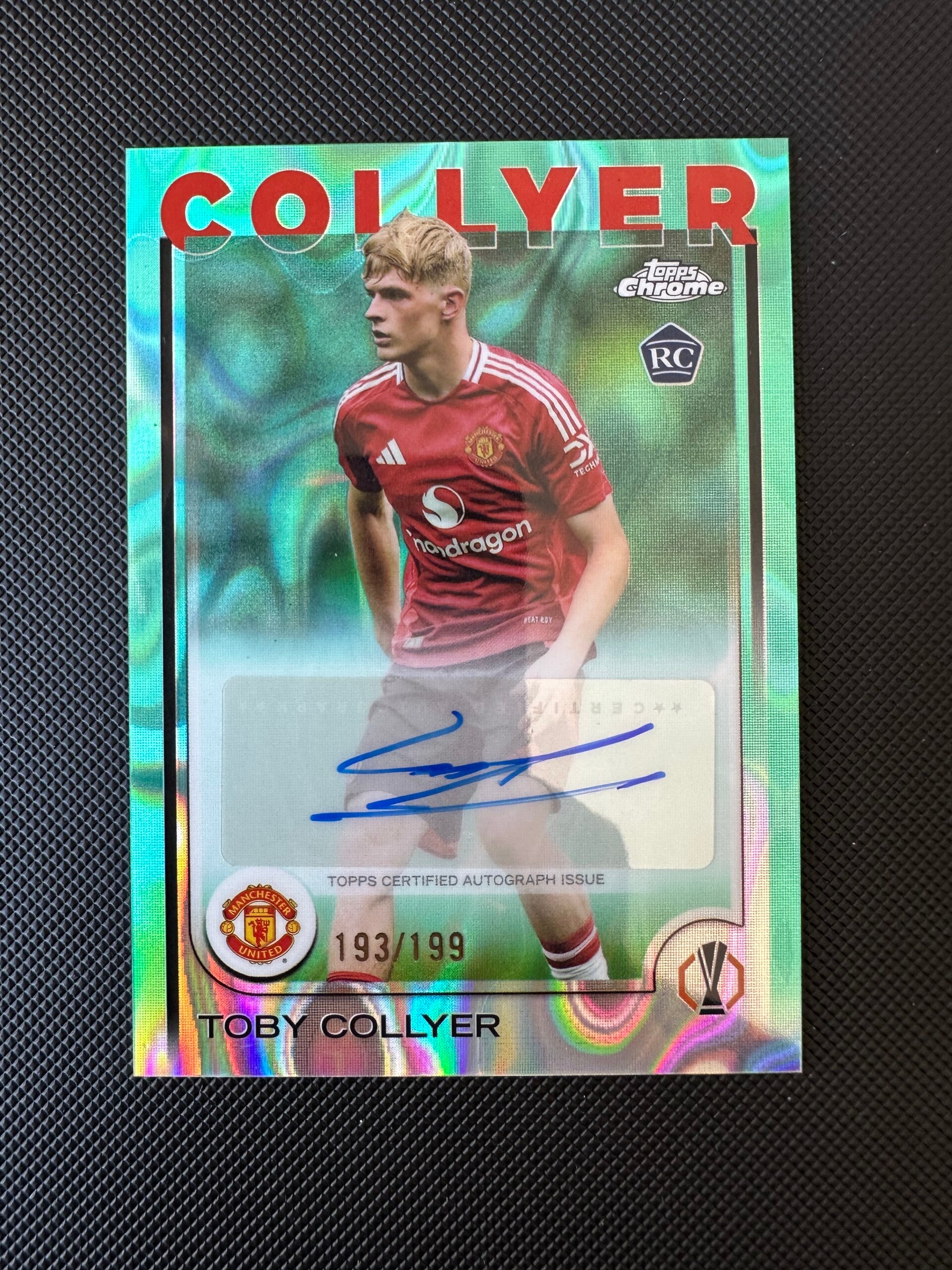 Toby Collyer /199 Rookie Auto Topps Chrome UEFA CC 2024/25 Aqua Lava Refractor #CA-TC