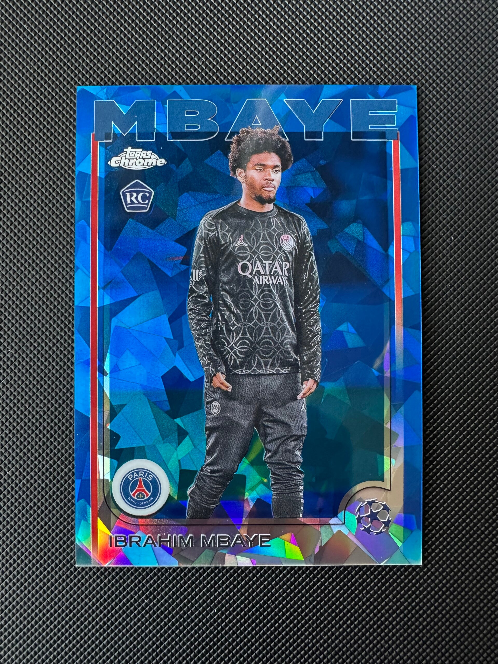 Ibrahim Mbaye Rookie Topps Chrome Sapphire 2025 Blue Ice Refractor #15 PSG