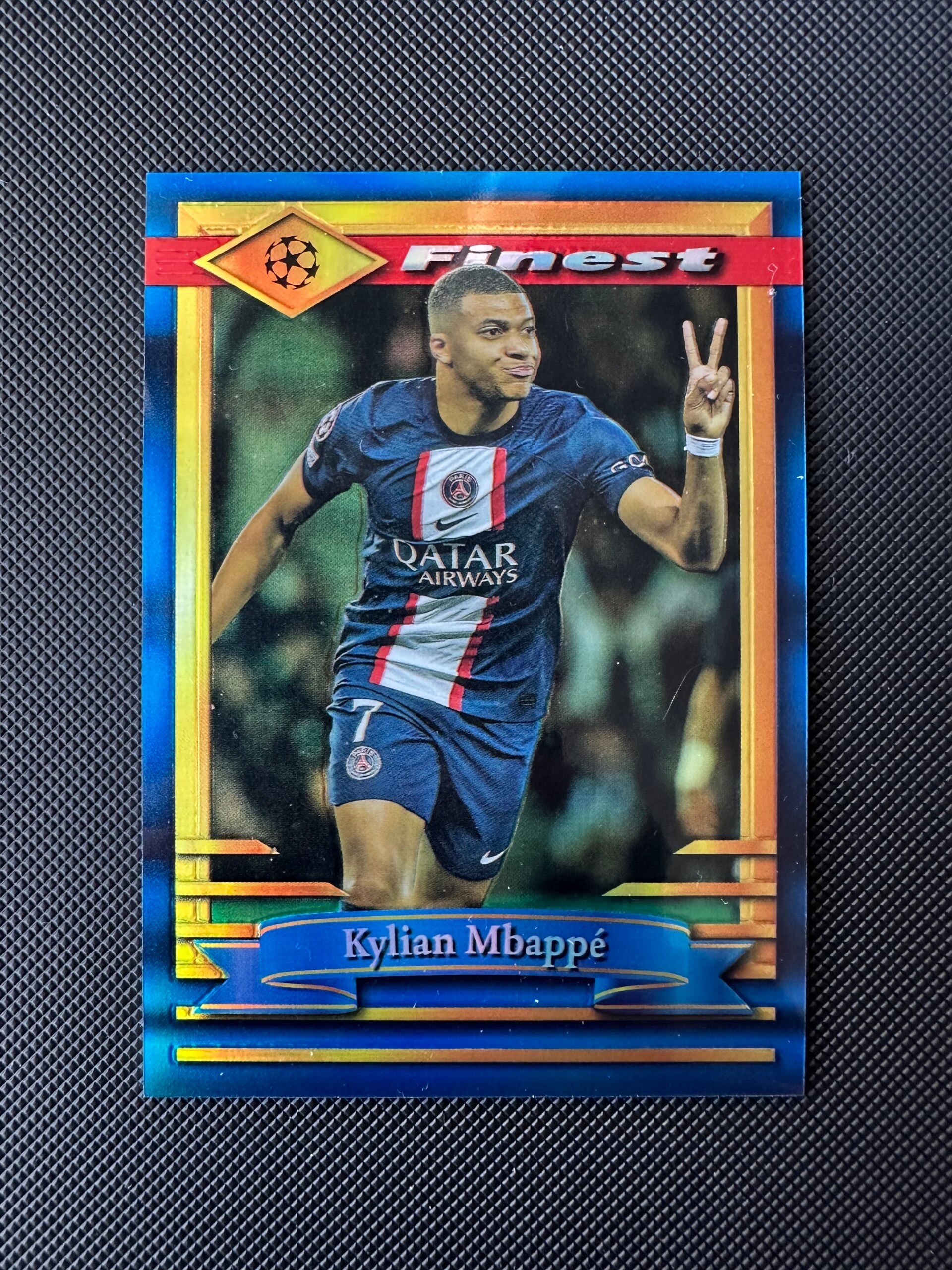 Kylian Mbappe /99 Topps Finest Flashbacks 2023 Blue Refractor #50 PSG