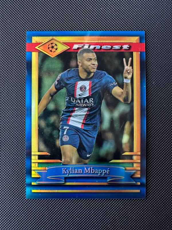 Kylian Mbappe /99 Topps Finest Flashbacks 2023 Blue Refractor #50 PSG