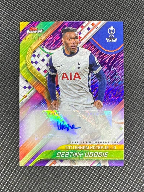 Destiny Udogie /199 Auto Topps Finest UEFA Club Competitions 2024/25 Base Autographs Purple Shimmer #BA-DU