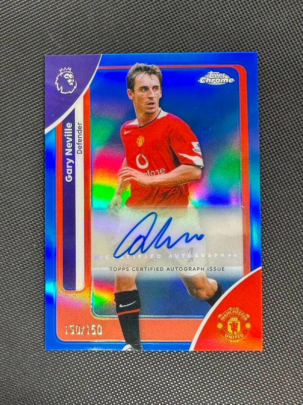 Gary Neville /150 Auto Topps Chrome Premier League 2025/26 Chrome Autographs - Blue Refractor #CA-NV