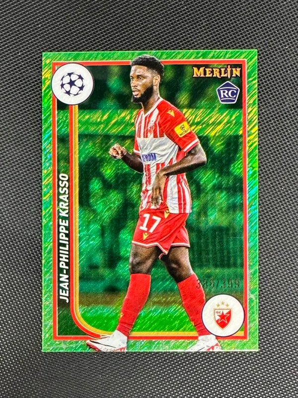 Jean Philippe Krasso /399 Rookie Topps Merlin UEFA Club Competitions 2023/24 Neon Green Shimmer Refractor #59