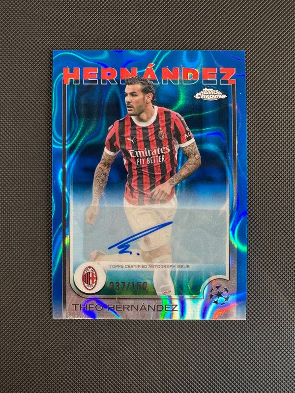 Theo Hernandez /150 Auto Topps Chrome UEFA CC 2024/25 Blue Lava Rerfractor #CA-HE